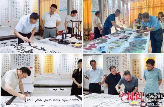 　　福建省文化名家走進寧德職業(yè)技術學院揮毫潑墨，或寫或畫，相互交流，切磋技藝。 林榕生 制圖